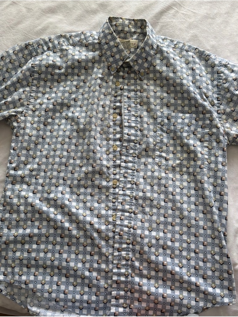 Natural Issue Men's Short-Sleeve Geometric Button-Up Shirt - Light Blue